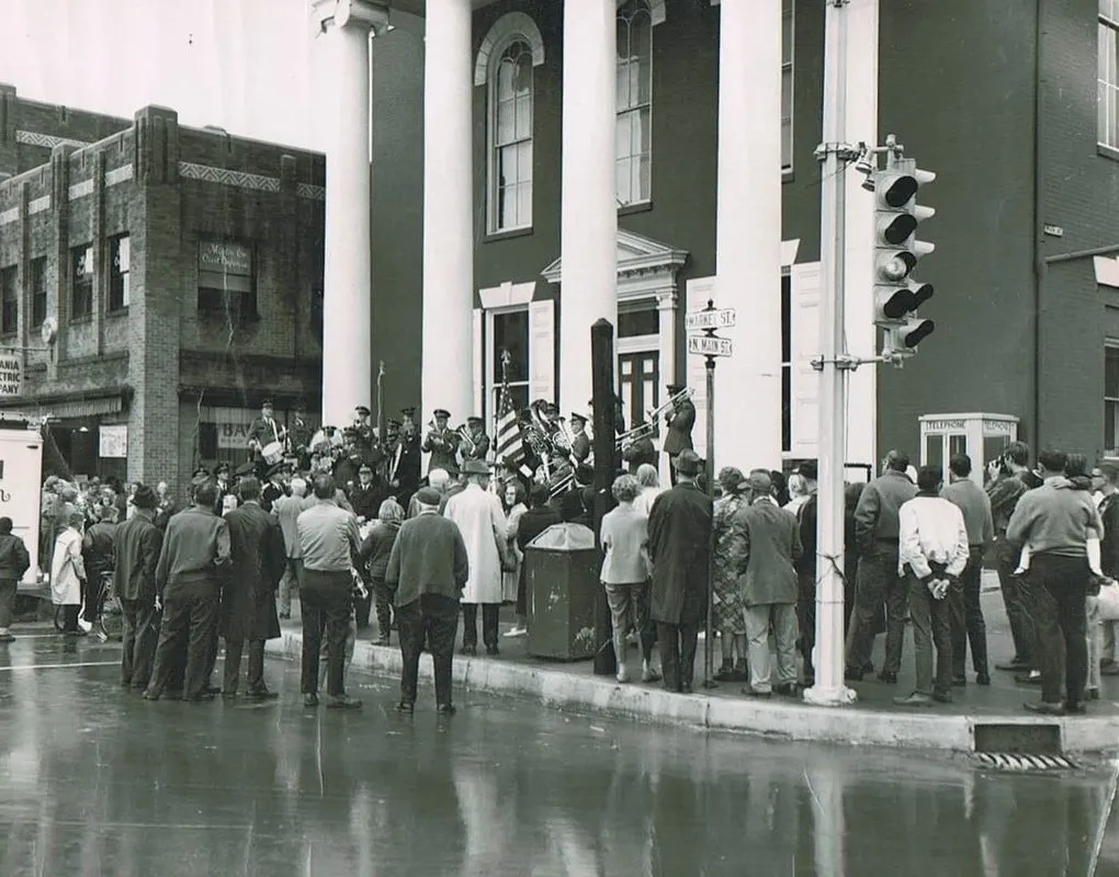 Gathering in front of the courthouse